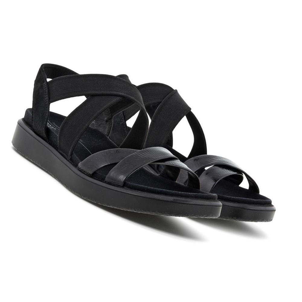 Women's Ecco Flowt Flat Strappys Sandals Black | Canada 181FDN